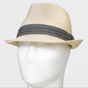 Goodfellow & Co L/XL Straw Fedora With Navy Band